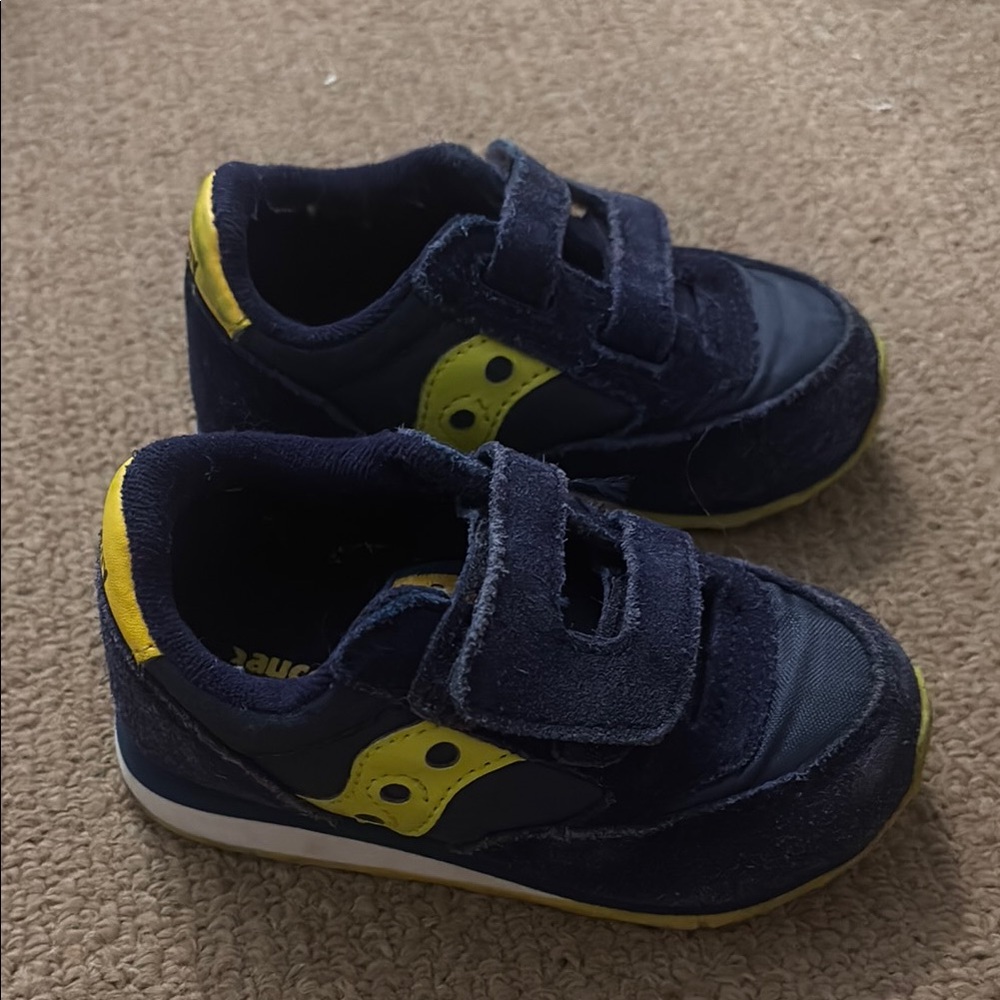 Saucony Blue and Yellow Sneakers with Velcro Straps